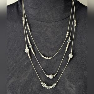 Silver Color Multi-Layer Necklace With Rhinestone Crystals